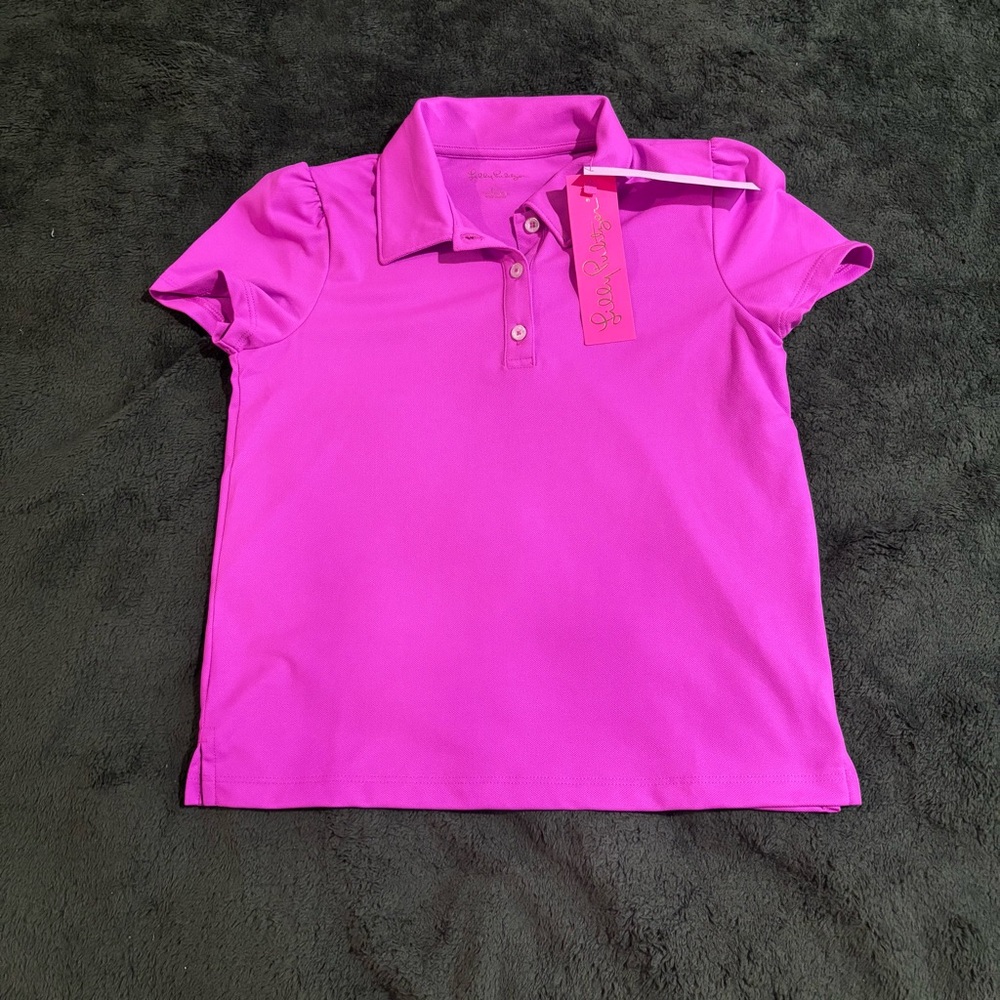Lilly Pulitzer NWT L Mini Frida puff sleeve polo Top Orchid Oasis Girls preppy
